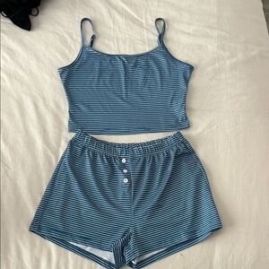 Blue Striped Women's Pajama Set